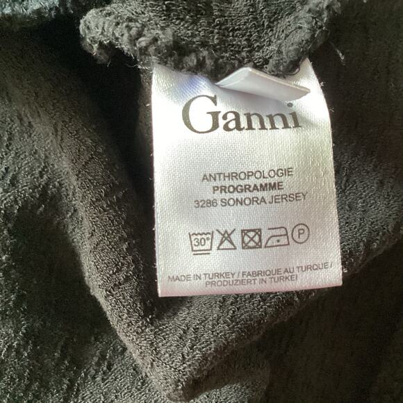 GANNI Pinnacle Mini Dress Medium Black Sleeveless Textured Mock Ruffle Neck Twee - Picture 10 of 14